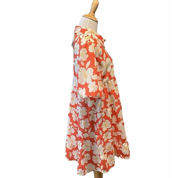 BlueB. Collection Baby Doll Mini Dress Red White Floral Collard Size Large NWOT - Picture 4 of 6